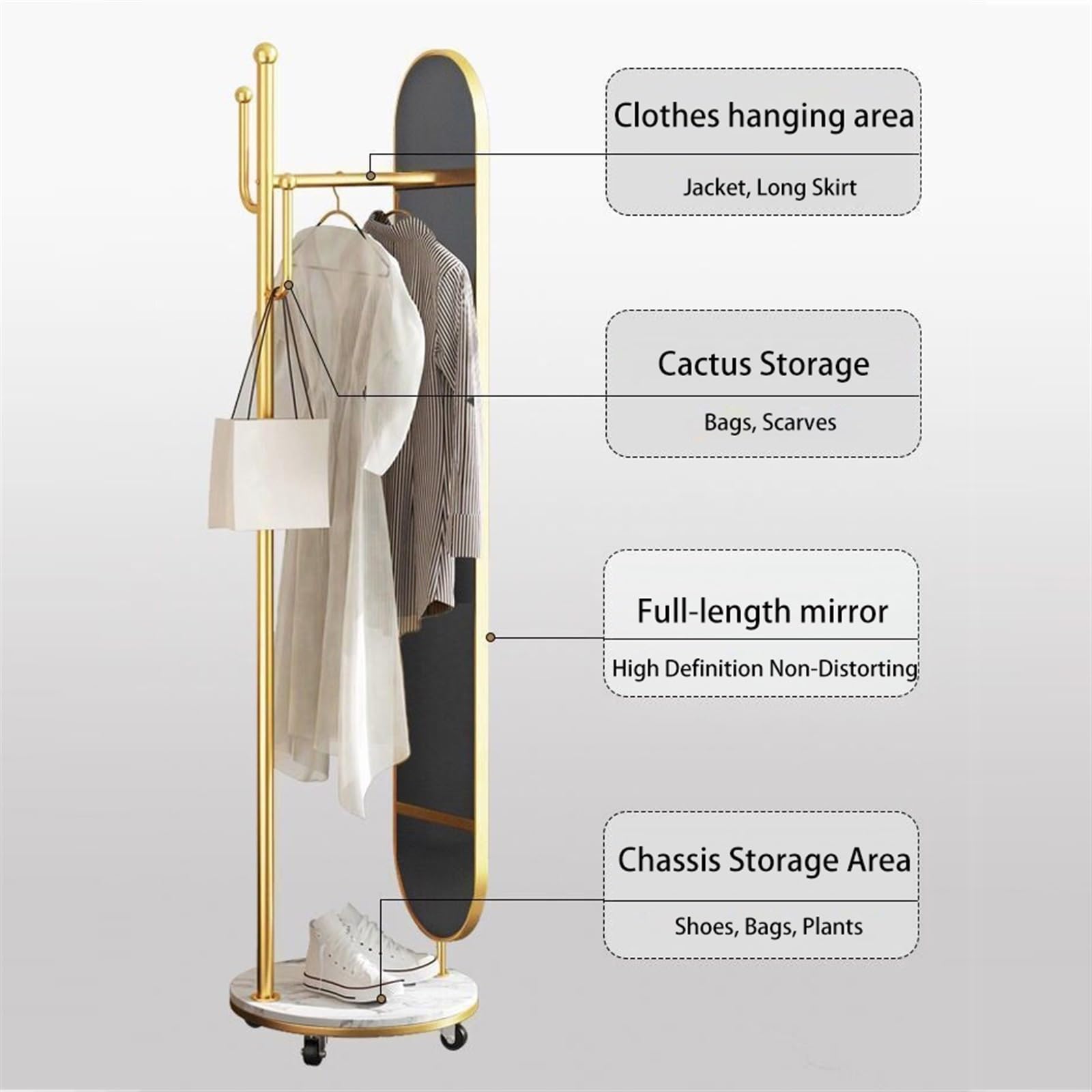Camera da letto Specchio a figura intera appendiabiti integrato specchio rotante for spogliatoio domestico semplice guardaroba verticale mobile a pavimento Arredamento(Nero)