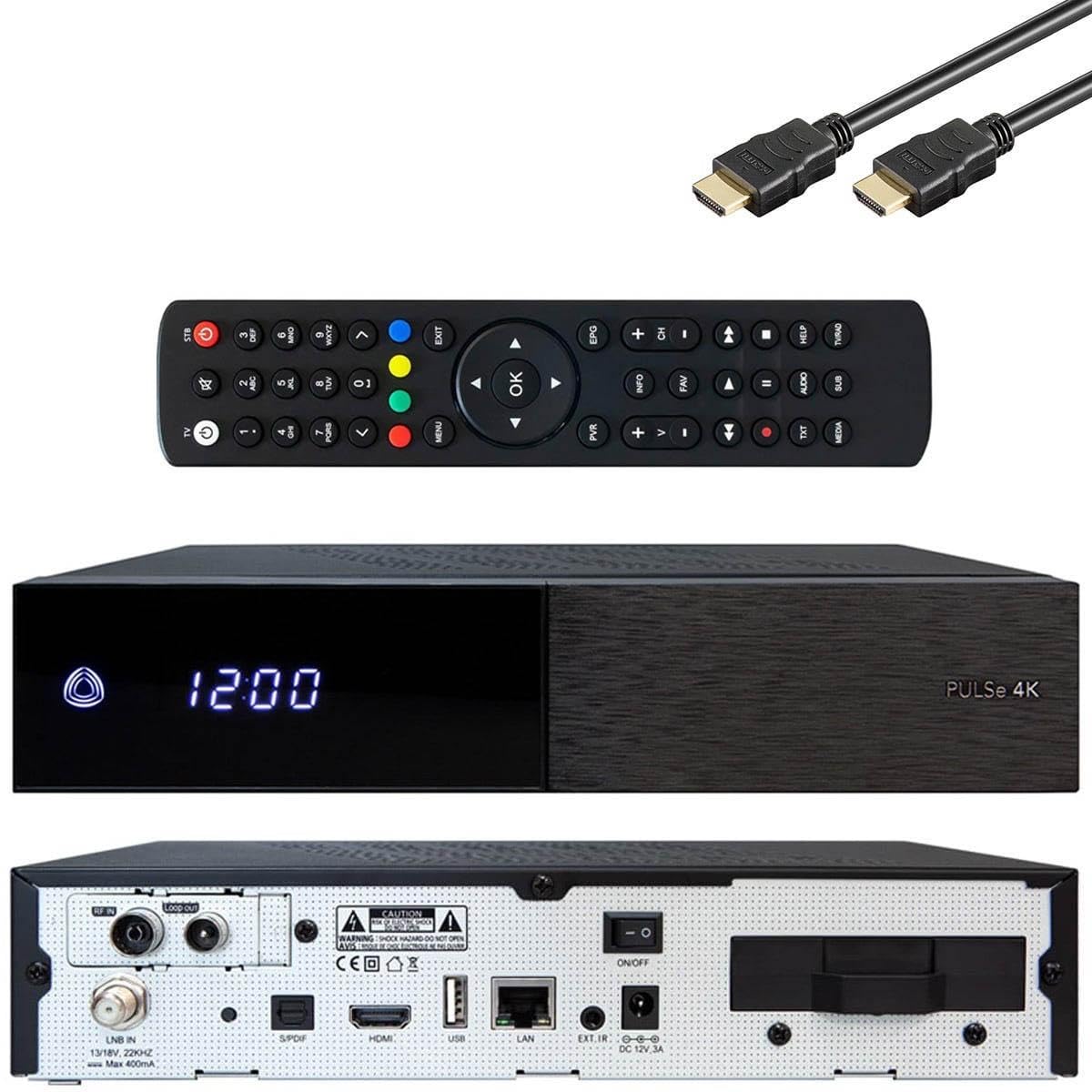 AB Pulse 4K UHD Combo Receiver (1x DVB-S2X Sat, 1x DVB-C/T2 Kabel, Linux E2, PVR, H.265, HDR10, USB 2.0, HDMI, CI, CA-Kartenleser, MicroSD-Slot, LAN, schwarz, 2TB)