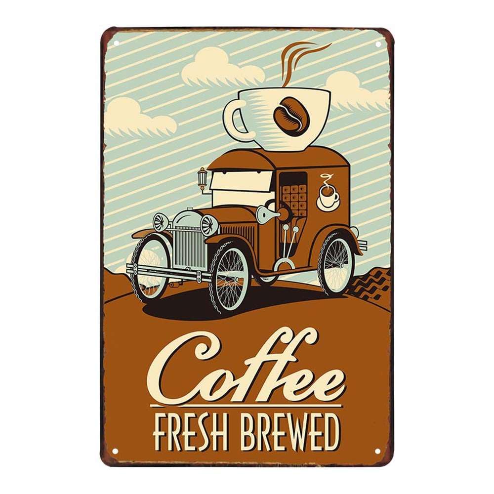 Funny Coffee Quote - Metal Tin Sign Retro Vintage Plaque Set of 4