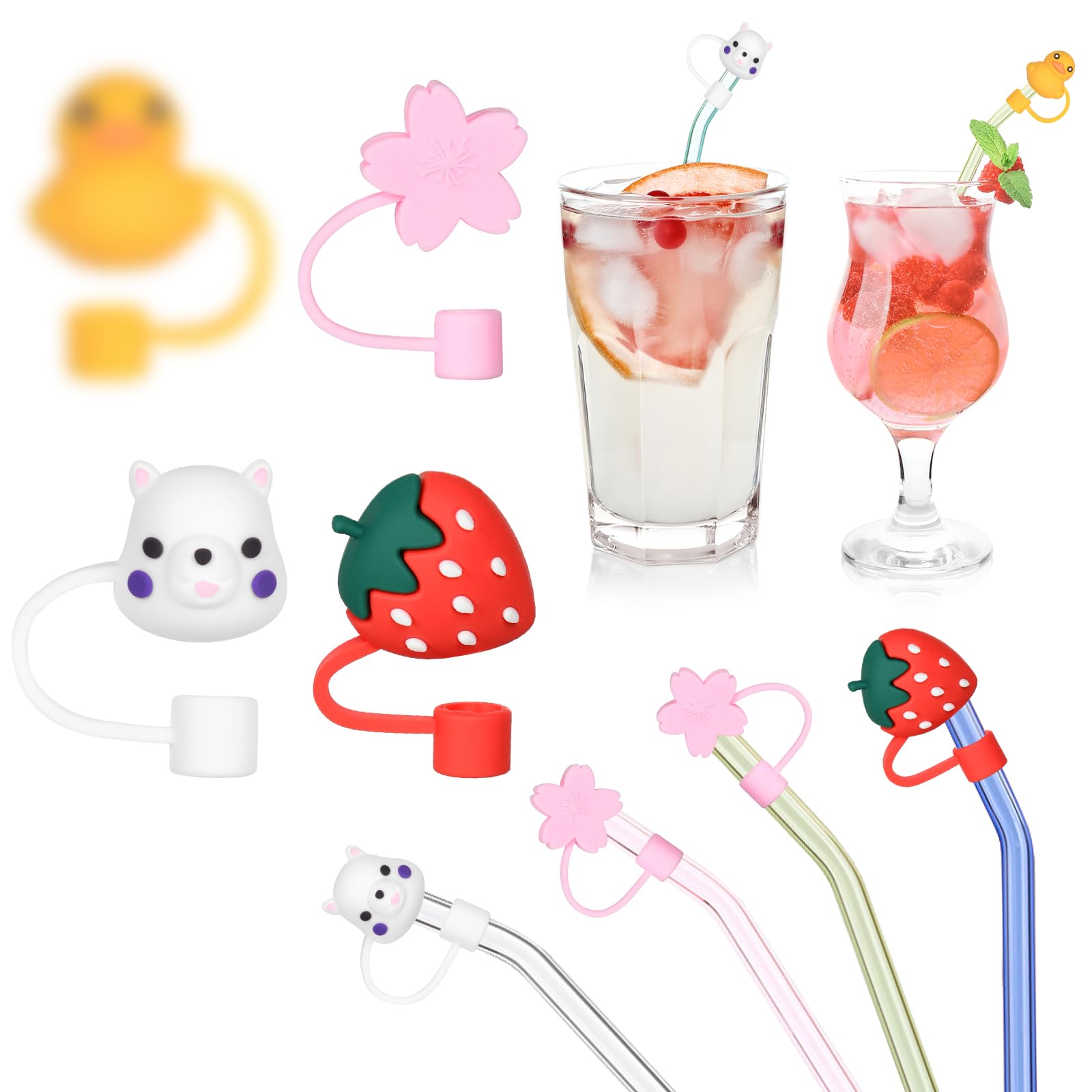 FOSFUKEER Lot De 4 Bouchons De Paille En Silicone Avec Motif