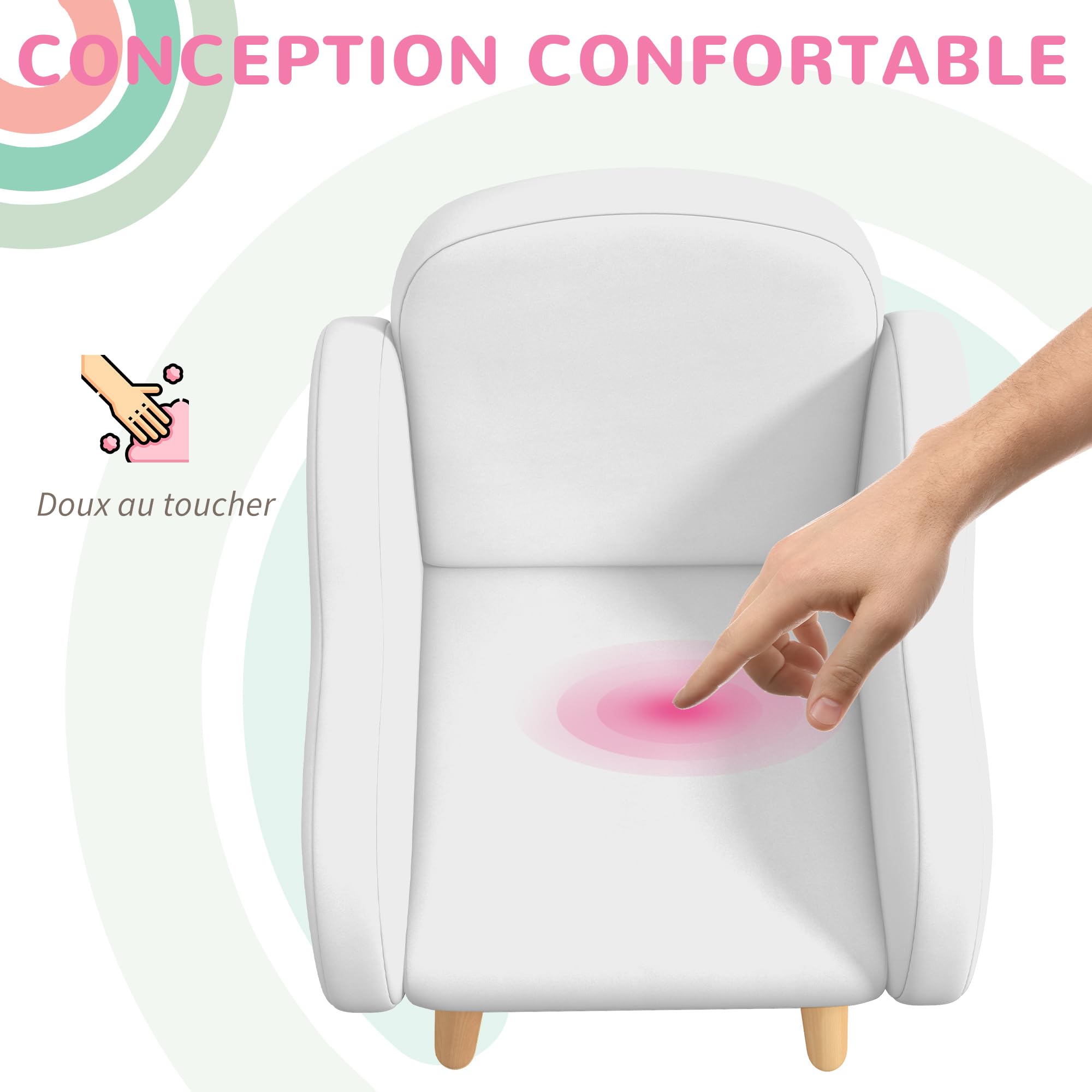 ZONEKIZ Fauteuil pour Enfant Design scandinave Nuage Grand Confort avec piètement inclinés et Tissu 46 x 51 x 55 cm Blanc