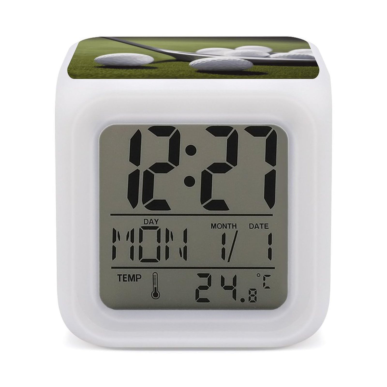 JTREHY Golf Alarm Clock Digital Dimmable Clock for Bedroom LED Display Screen Mini Clocks 7 Color Dimmable Night Lights Time-to-Rise Alarm Clocks for Office Living Room