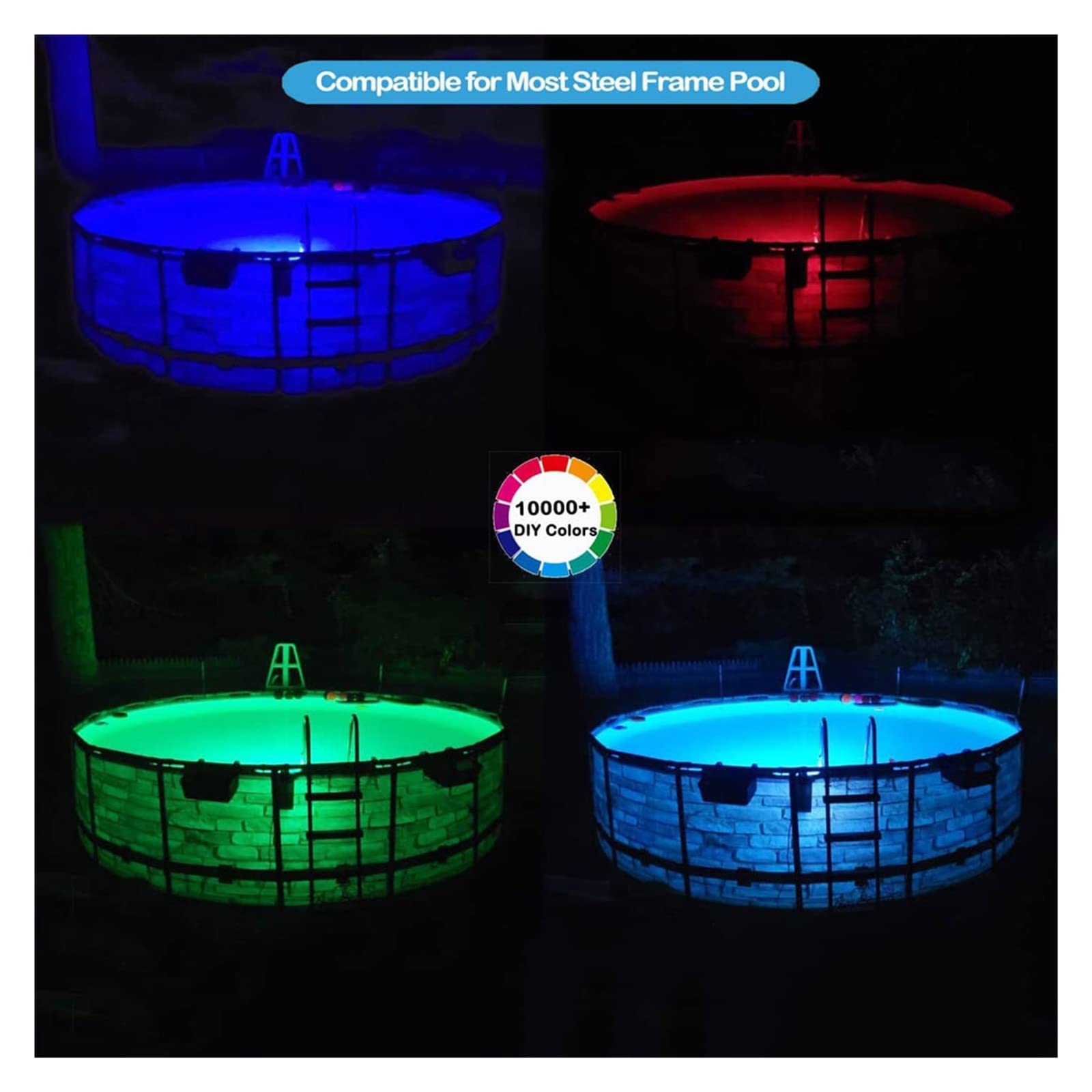 Luces LED para piscinas, Luz de piscina de 20w, luz LED de succión magnética for piscina de lona de 24V, luz subacuática, resistente al agua, aplicación , Control de teléfono móvil Para estanques(RGB+