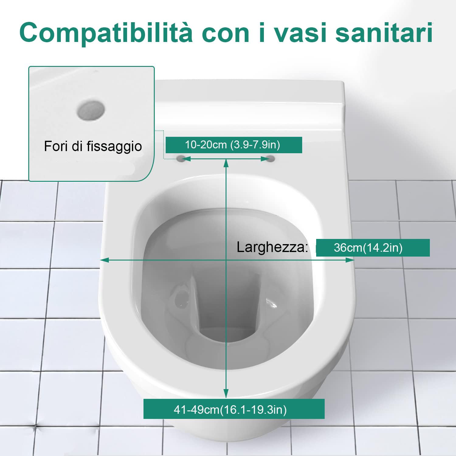 Sedile WC D Forma Chiusura Ammortizzata Bianco, Facile Pulizia, 46x36cm