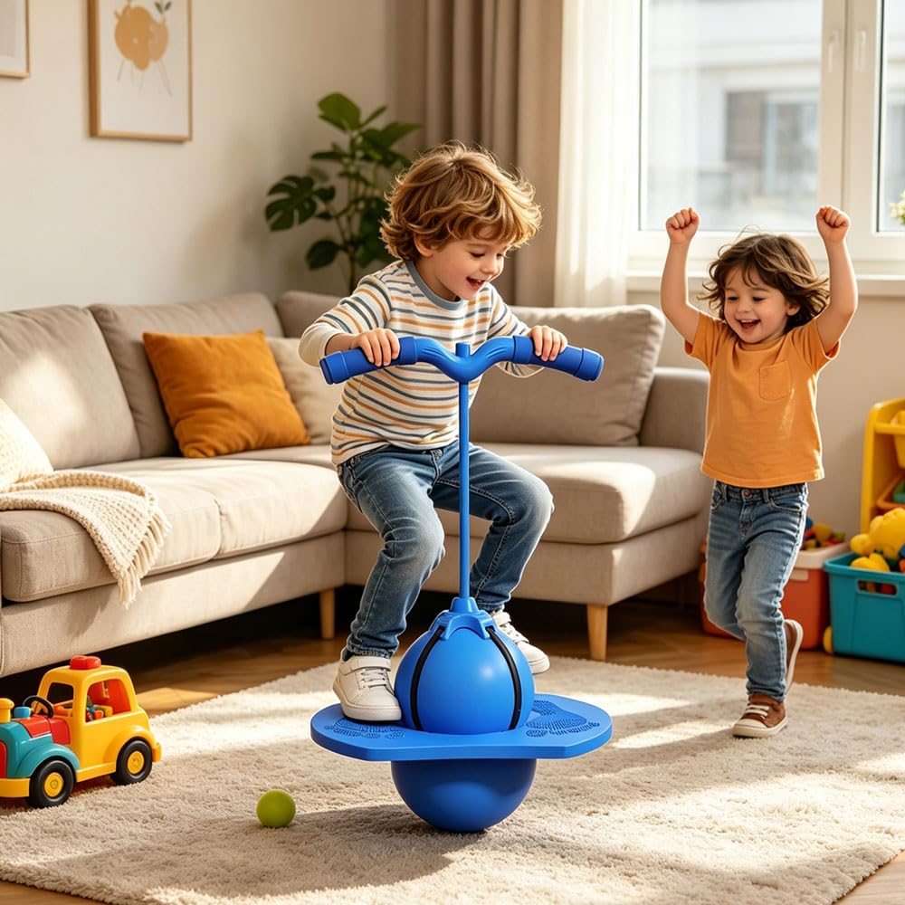 Balón Saltarín Equilibrio Niños Balance Jumping Ball Pelota Saltarina con Asa Antideslizante Pelota Saltarina con Mango para Interior Exterior Gimnasio Hogar Sala de Estar