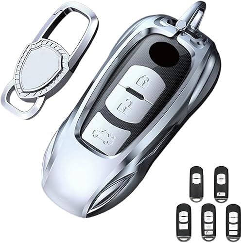 Carcasa protectora de metal de aleación de zinc para llavero de automóvil compatible con Mazda 3, 6, 8, Miata, MX-5, CX-3, CX-5, CX-7, CX-9, carcasa