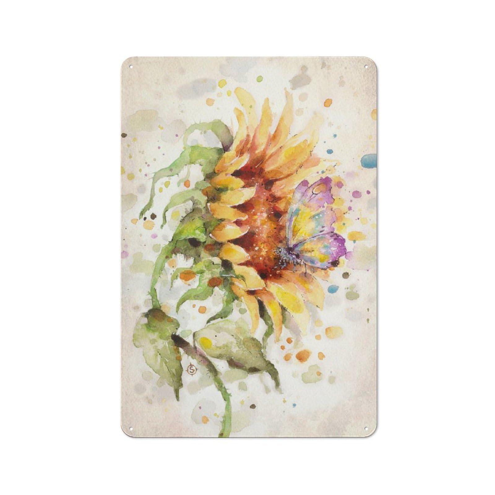 Junmoney Style-22 Smart Office Metal Sign 30X20cm Featuring Hand In Hand (Sunflower And Butterfly), Study Room Decor For Workspace, Cafe, Shop Or Desk Area