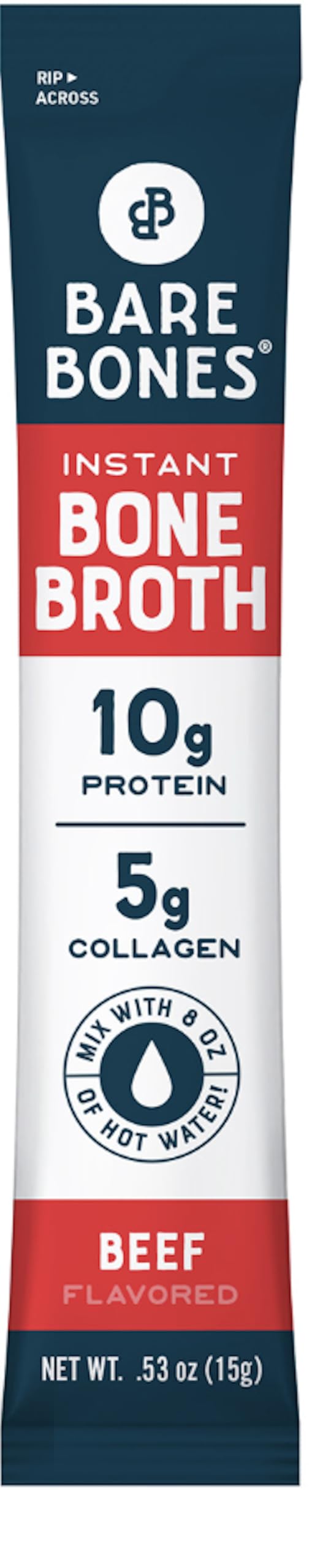 Bare Bones Beef Bone Broth Instant Powdered Mix | Rich Savory Packets on-the-Go No Artificial Flavors | 100% Grass Fed Keto & Paleo Friendly | 10g Protein | 8 Pack