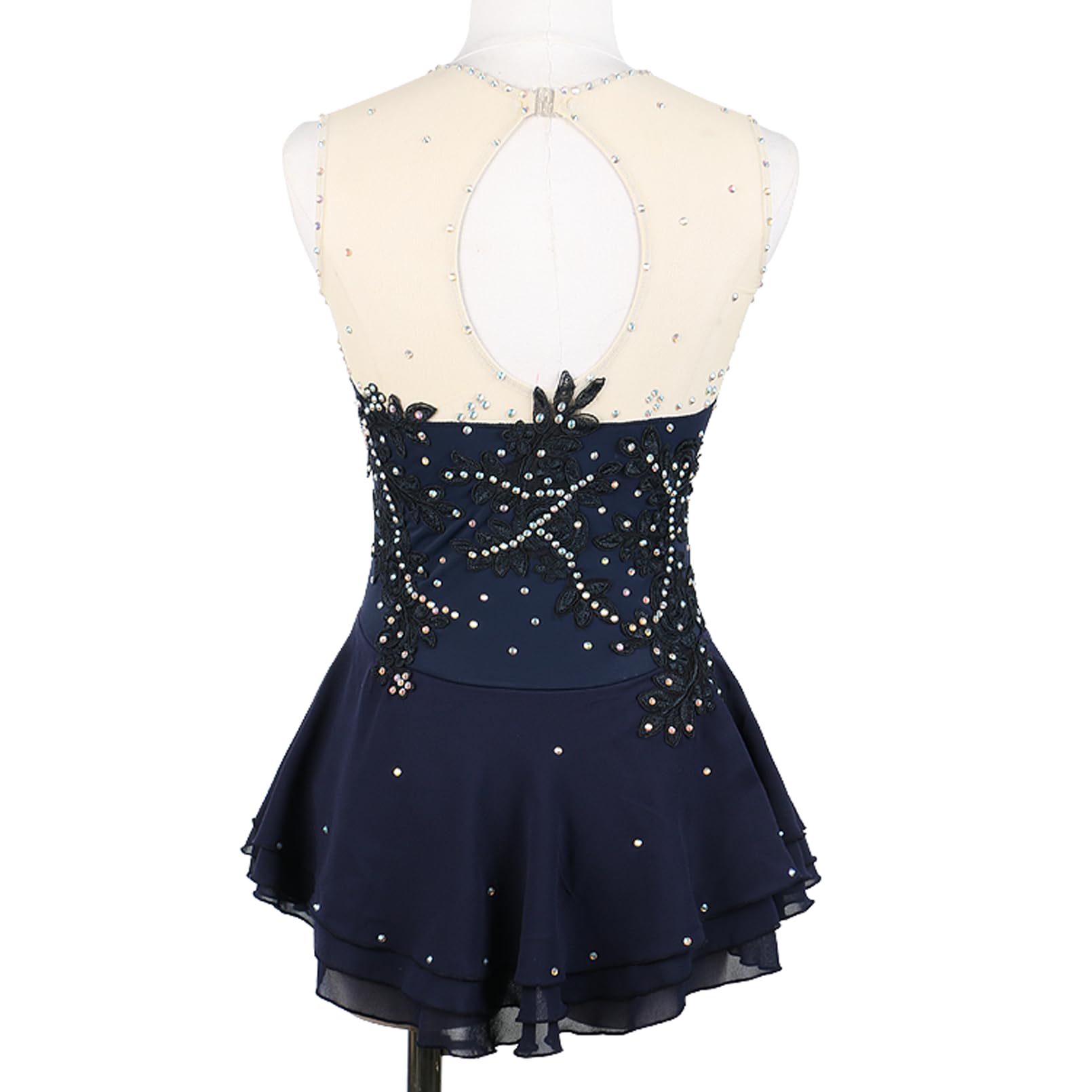 Maillot Profesional de Competición de Patinaje Artístico para Niñas Hecho a Mano con Pedrería Sin Mangas Traje de Gimnasia Rítmica y Vestido Ballet