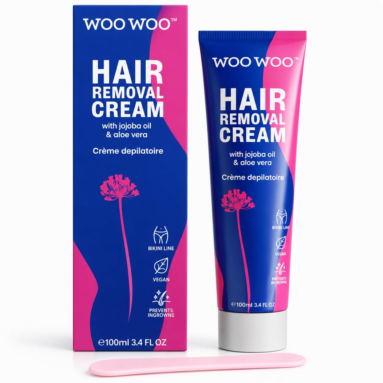 WooWoo Tame It! Natural Intimate Hair Removal Cream - Painless Vegan Hair Remover for Sensitive Skin - Depilatory for Genitals, Bikini, Legs & Bum - Women in-Shower Cream with Aloe Vera - 100ml