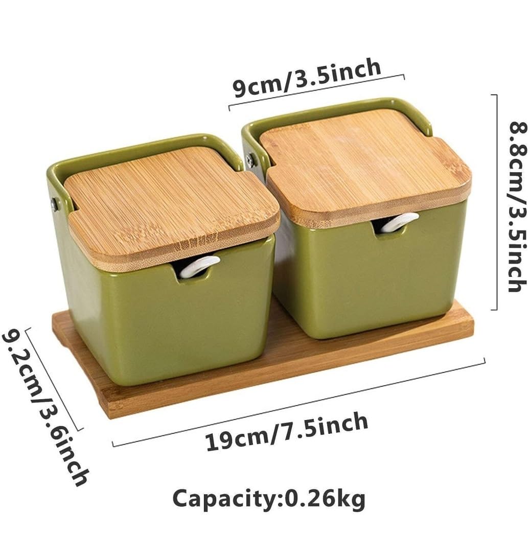 Pots à épices, Pot à condiments en céramique, contenant épices avec cuillère et couvercle, ensemble de pots, pot organisateur d'assaisonnement(B)