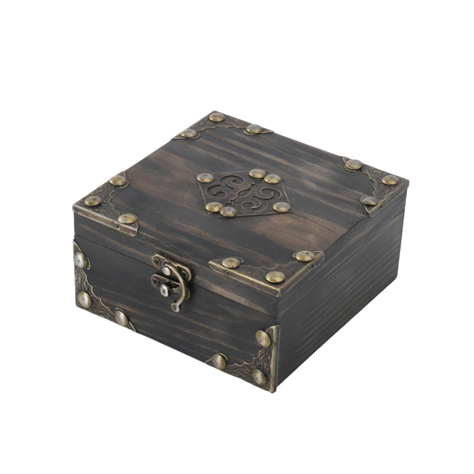 Scatola Porta Gioielli Vintage Scatola Contenitore Cofanetto Bauletto Scrigno in Legno con Coperchio a Cerniera E Chiusura Ornamentale Adatta per Regali Scrivania 12x12x6cm