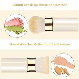 Keriloo Retractable Kabuki Makeup Brush 2 Pack, Travel Powder Foundation Makeup Brush Face Blush Brushes for Blending Liquid, Blush, Bronzer, Buffing, Sunscreen,Flawless Cosmetics