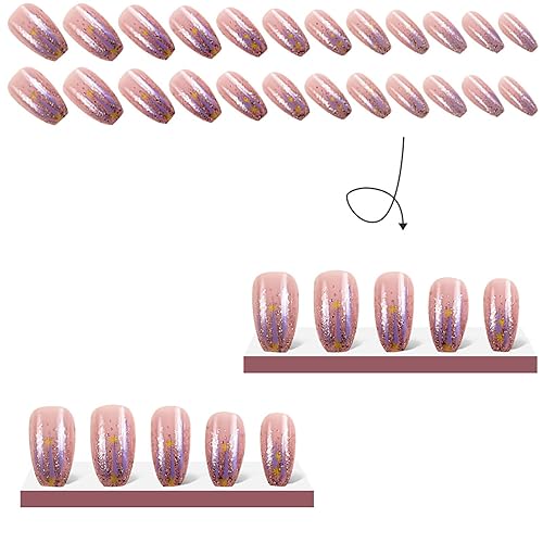 Miniatura 120 de 24 uñas postizas cuadradas medianas con punta francesa a presión, pegamento brillante en las uñas, uñas postizas de cobertura completa con diamantes
