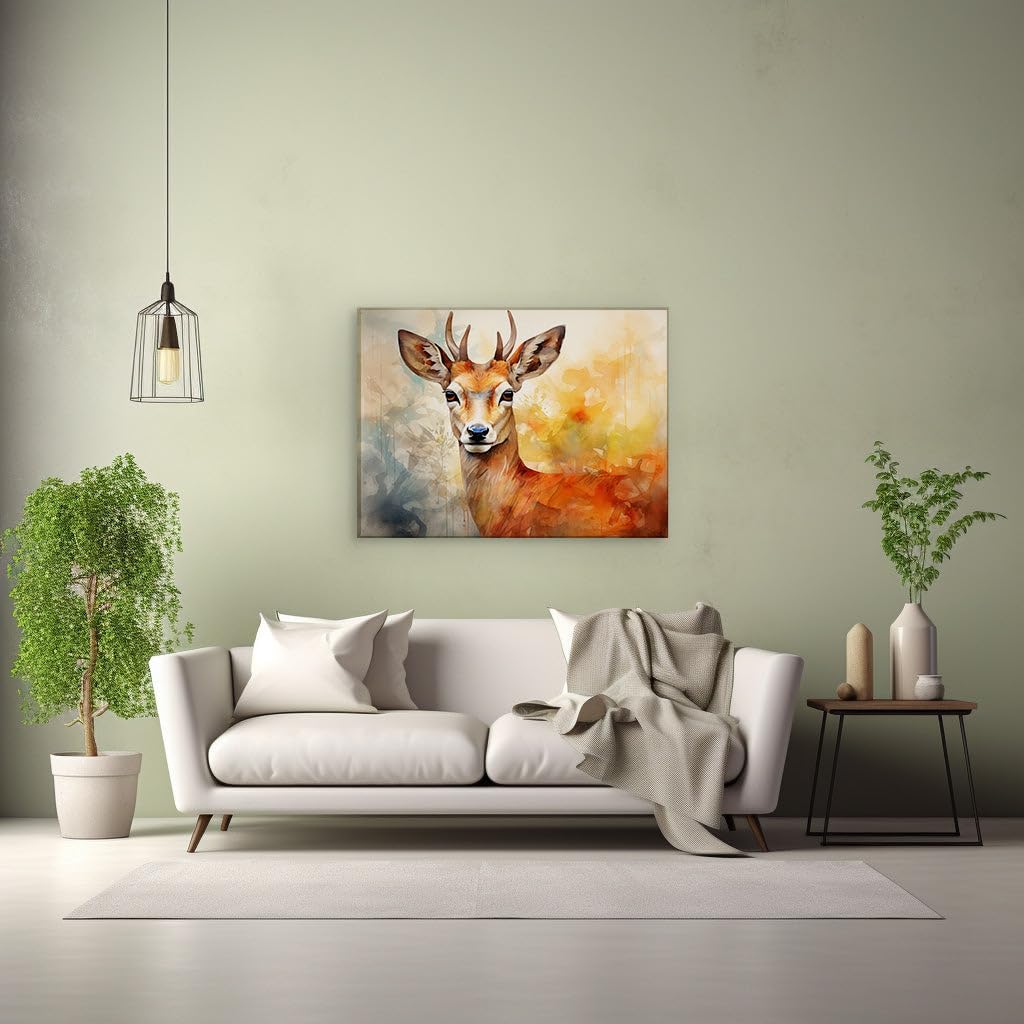 Canvas for Living room. Gazing into Autumn: The Mesmerizing Digital Portrait of a Spotted Deer, 27 x 18 inch Canvas Wall Art - Contemporary Masterpieces - Nature Home Decor - 69x46 cm (27x18 inch)