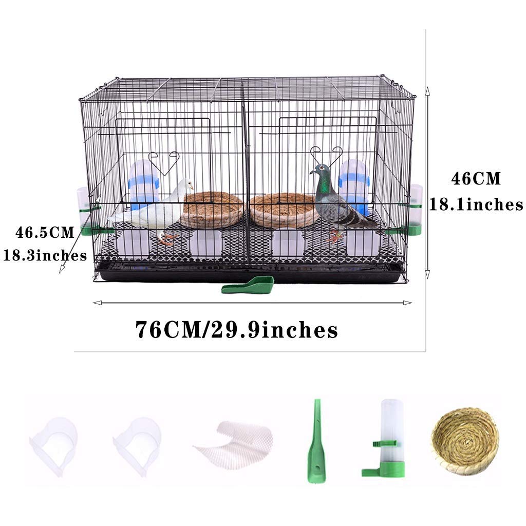 Genérico Jaula Grande De Hierro Forjado, con Diseño De Doble Compartimento Y Separadores, con Capacidad para Dos Palomas, Incluye Un Juego Completo De Accesorios (Black D)