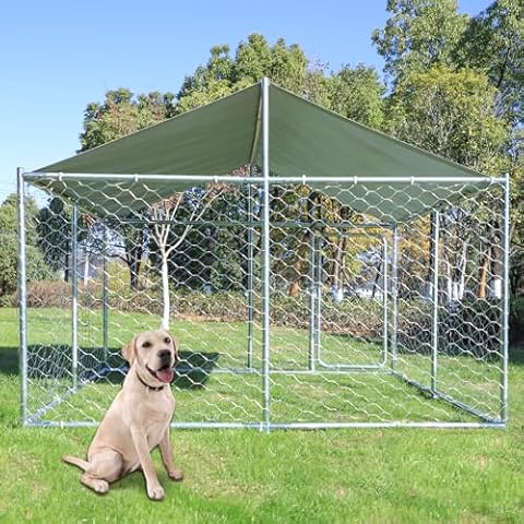 QUYZE Large Outdoor Dog Kennel, Heavy Duty Dog Kennel with Water & UV-Resistant Proof, Galvanized Steel Dog Pens Outside Dog House for Dog Run(90"x 90"x 60") Cover