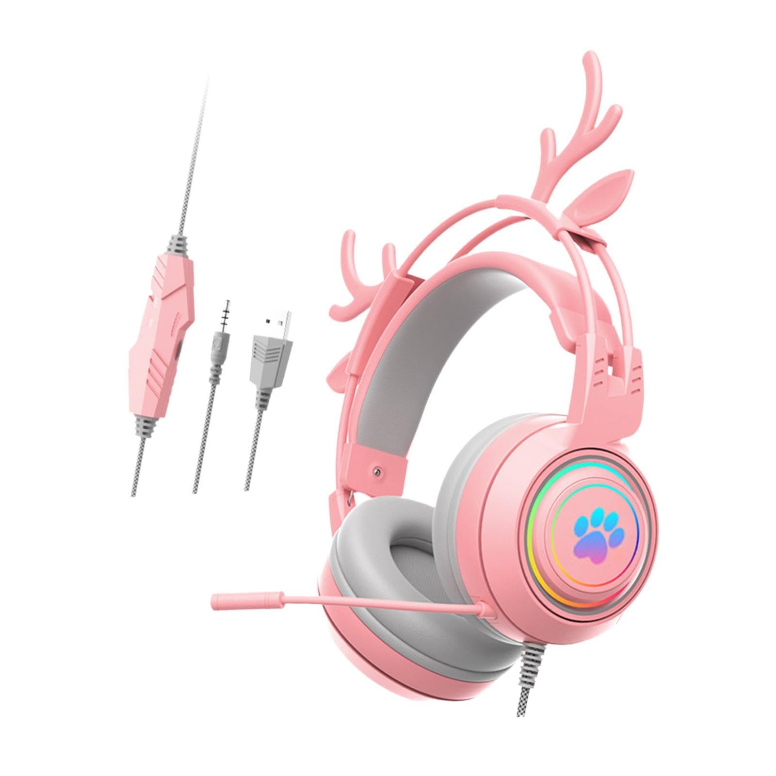 Wired Gaming Headset with Microphone 3.5mm USB Lightweight for Tablet Laptop Pink | Headsets|Video Games & Consoles-image-37