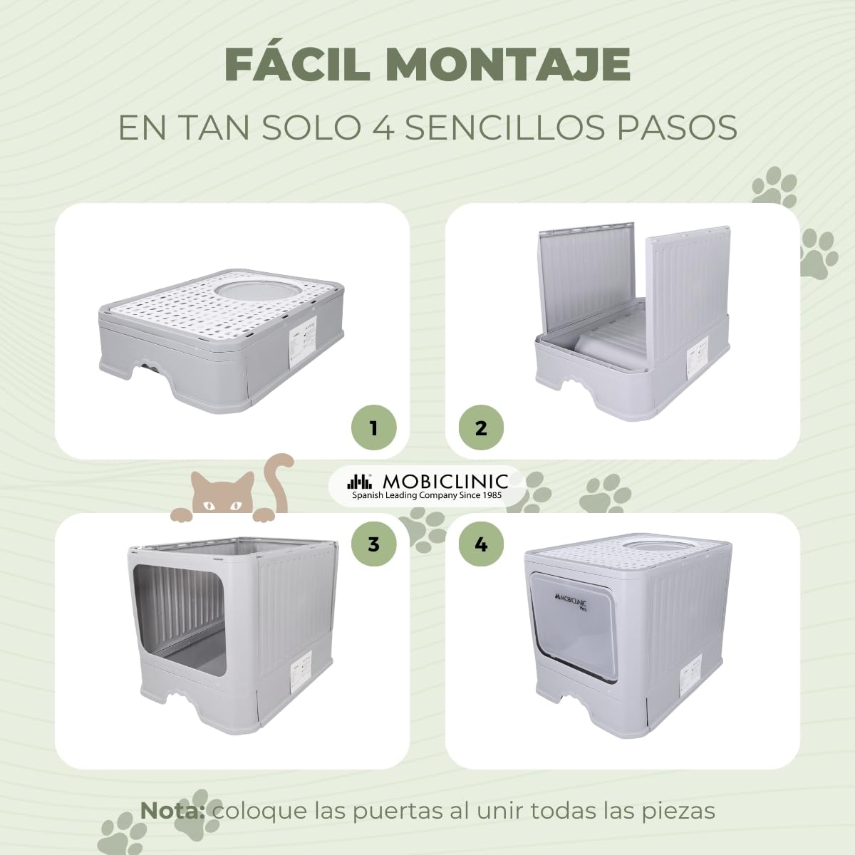 Mobiclinic® Pets, Arenero Gatos Cubierto, Cajón extraíble, Incluye Pala, Catbox, Doble Entrada Frontal y Superior con Tapa, Rejilla, Estética Elegante, Estructura Desmontable