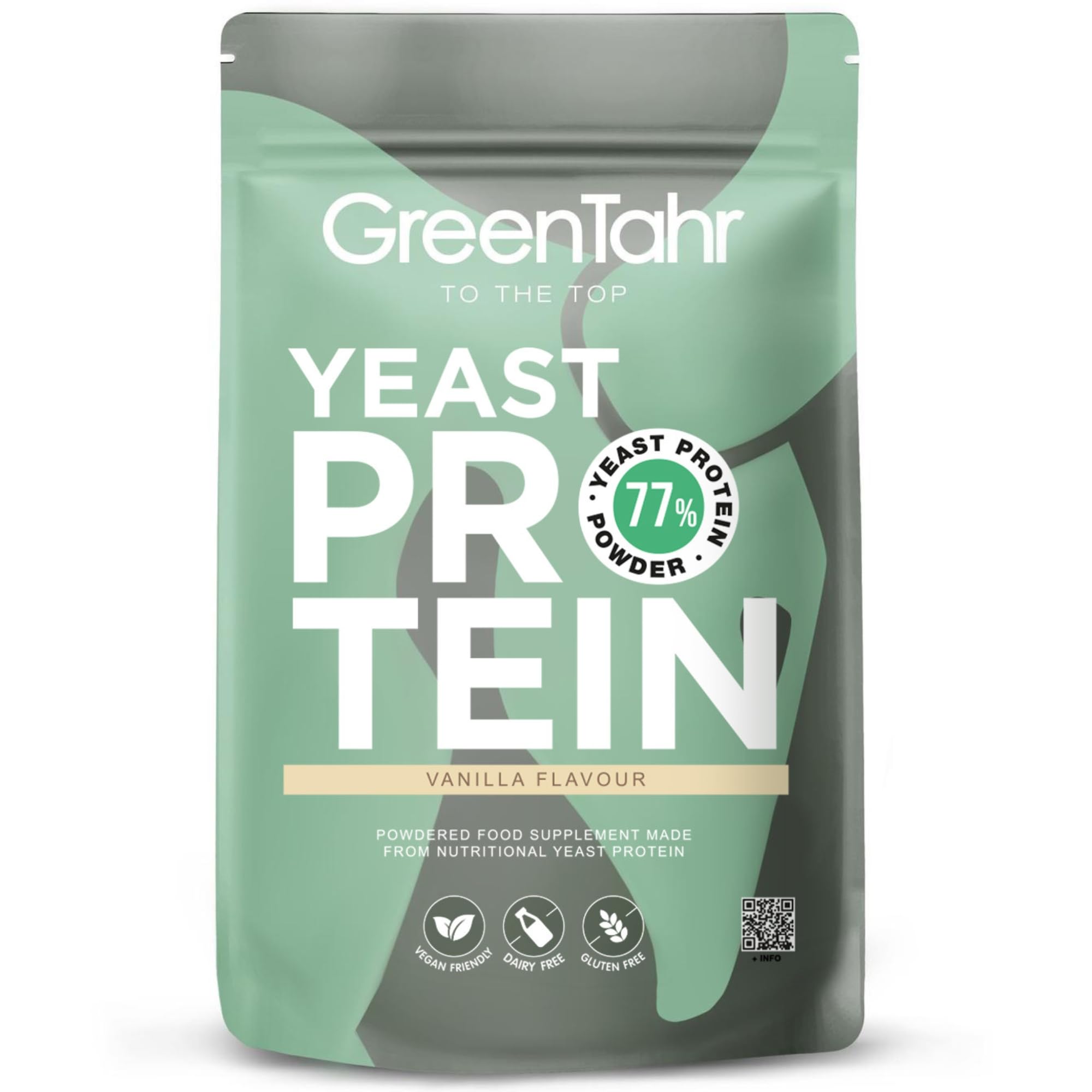 Green Tahr Proteine Vegane in Polvere di Lievito Nutrizionale Inattivo con Aroma di Vaniglia 750g. 77% Proteine per Aumento Massa Muscolare, Origine Non Animale, Senza Zucchero Aggiunto né Glutine