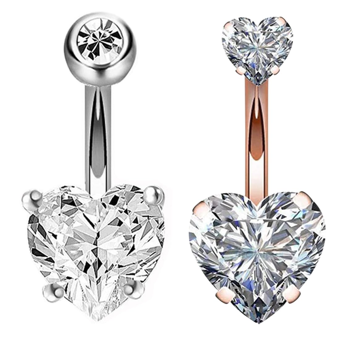OISJHW 14G Piercing Ombligo,2 Piezas Corazón Ombligo Piercing 8Mm Plata Bar Longitud Piercing Joyería Ombligo Piercing Pequeños Cristales Aro Ombligo Piercing Barbell Set Para Mujeres