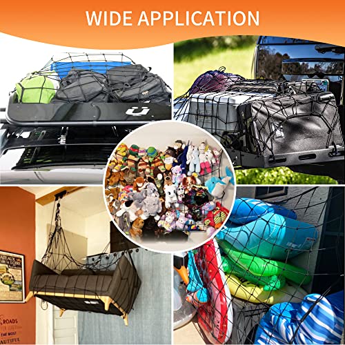 Cargo Net For Pickup Truck Bed, 4'X6' Stretches To 10'X15', Truck Bed Cargo Net, Heavy Duty Square 4"X4" Mesh Bungee Netting Includes 24 Clip Hooks For Ford, Dodge, Chevy, Toyota Cars, Suvs, Trailers #TOP4