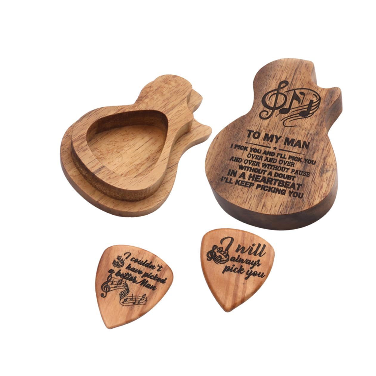Abaodam 2sets Pz Di Porta Plettri Legno Forma Di Chitarra Con Plettri Inclusi Personalizzata e Pratica Per Musicisti Di Chitarra Basso e Ukulele