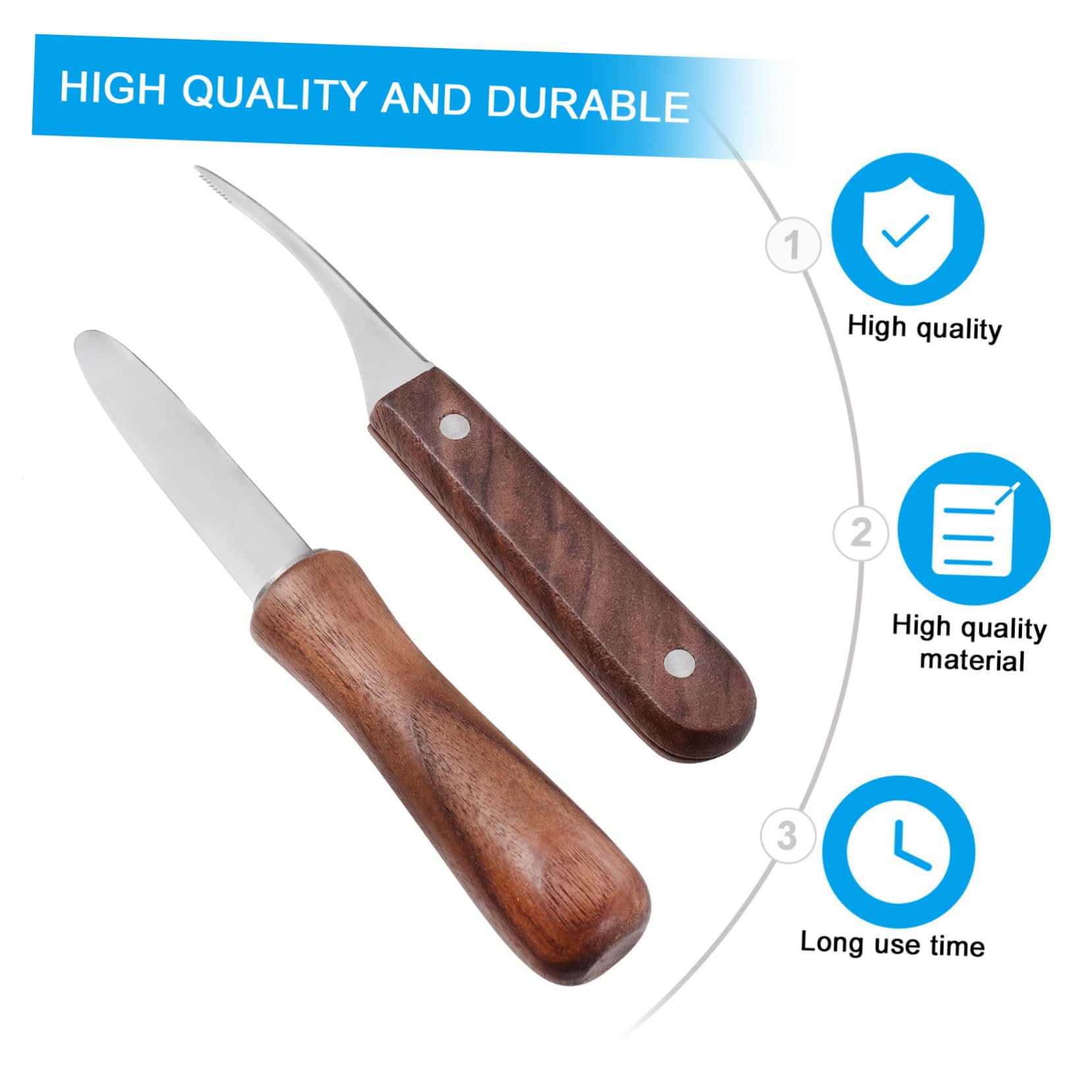TOYANDONA 2 Piezas Cuchillos de Acero Inoxidable para Abrir Ostras y Limpiar Gambas Herramientas Ergonómicas para Mariscos con Mango de Madera Resistente y Fácil de Usar