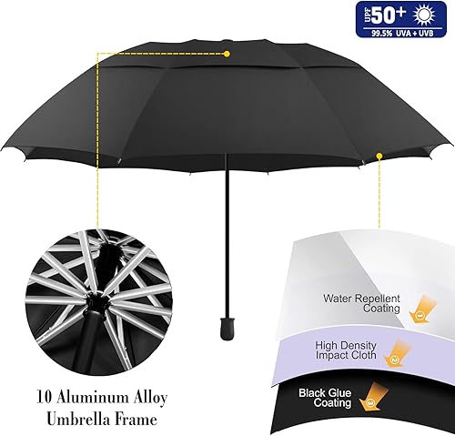 Miniatura 4 de Paraguas de golf UPF 50+ con abrazadera universal ajustable, paraguas portátil para lluvia, apertura y cierre manual, para silla de playa, carrito