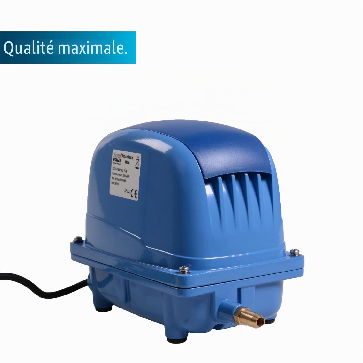 Aquaforte Ap-45 Pompe à Air, 25 Watt, max. Pression 3,0 m, Convient aux Piscines et Bassins jusqu'à 28m3, Poissons max. 24.000 Litres, Koi max. 12.000 Litres, 2,9 Kg, Sortie 16,5 mm.