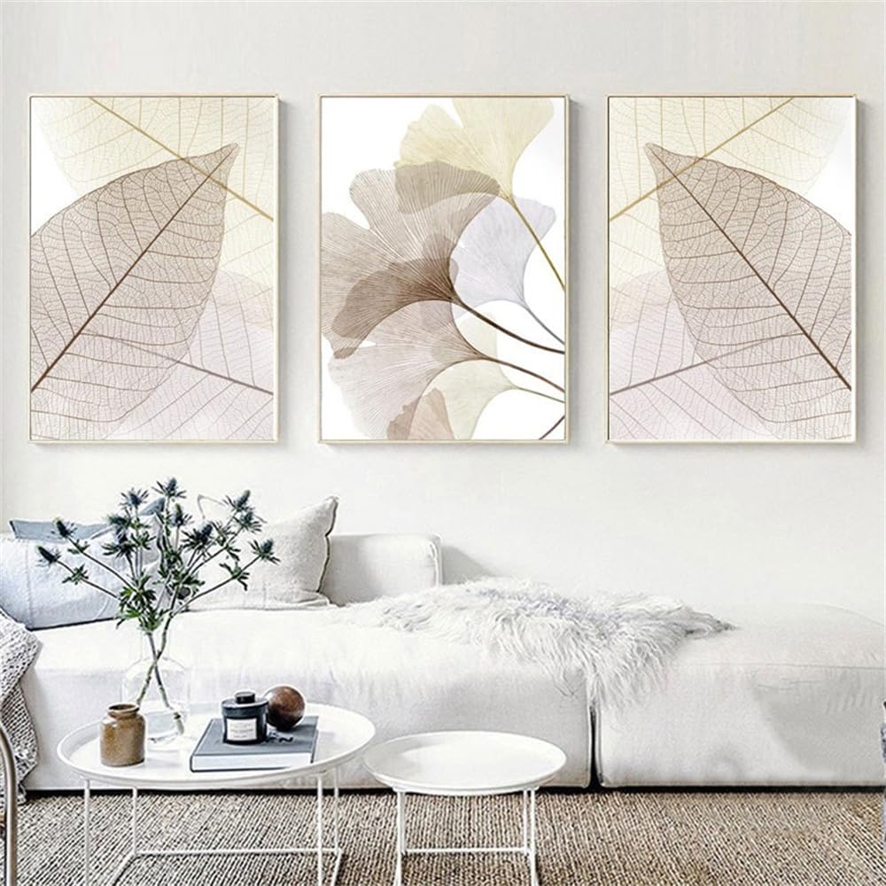 Wbyzac Green Art Prints-Abstract Leaf Prints Skeleton Leaves Posters Cozy Warm Colors Botanical Minimalist Canvas Painting Modern Wall Art Picture Home Decor-50 * 60Cm*3Pcs (No Frame)