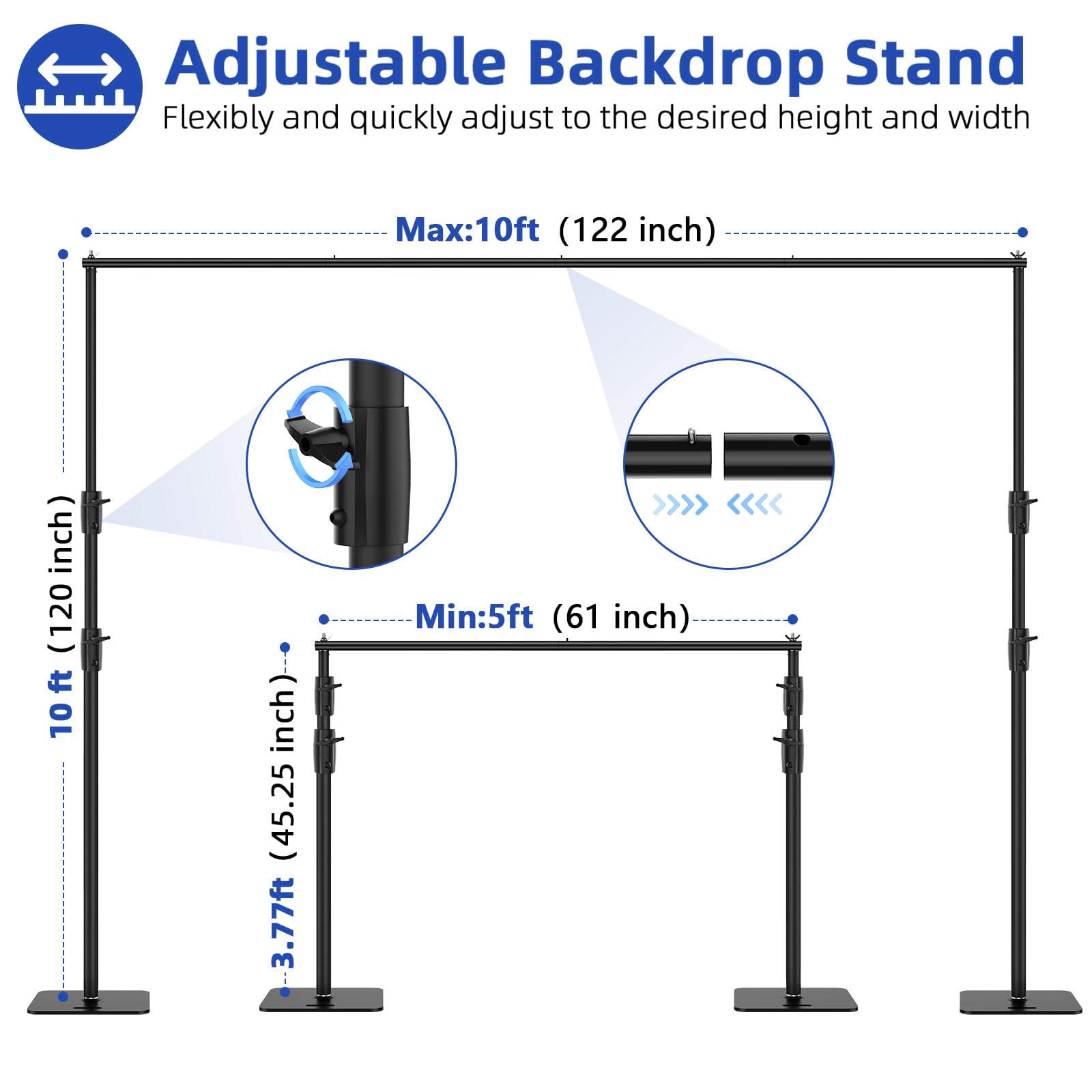 Sdfghj Support De Toile De Fond Pour Photographie Avec Cadre En Métal Réglable Et Support De