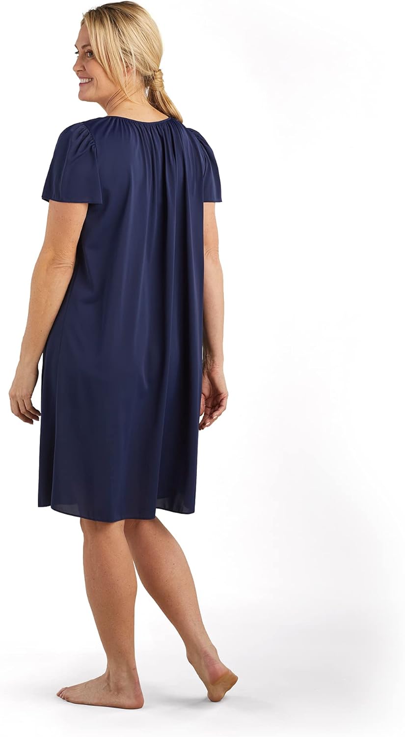 Miss Elaine Women's Short Tricot Nightgown, Flutter Sleeves and Premium Lightweight Fabric, Embroidered Neckline - Image 2