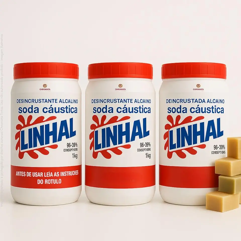 Kit 3x Soda Cáustica Pura Linhal 99% 1kg Desentupidor Extra Forte, Limpeza Pesada e Economia para Produção de Sabão Artesanal