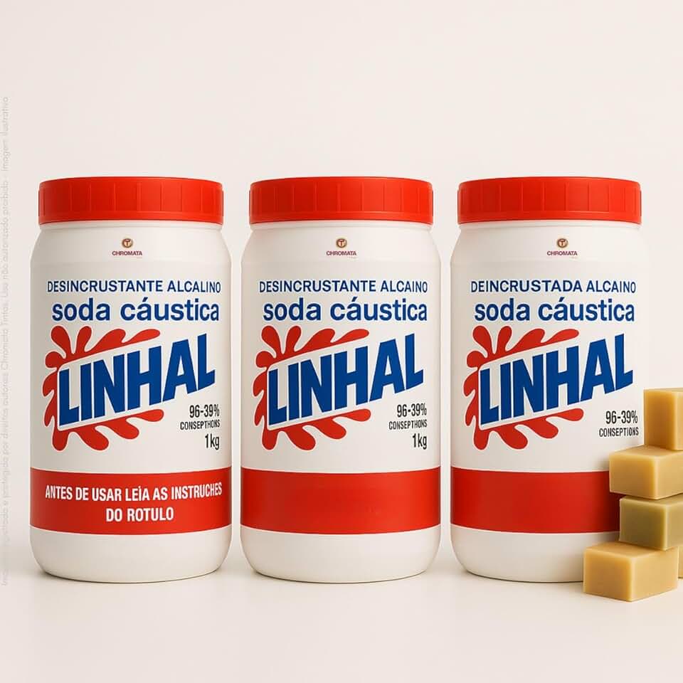 Kit 3x Soda Cáustica Pura Linhal 99% 1kg Desentupidor Extra Forte, Limpeza Pesada e Economia para Produção de Sabão Artesanal