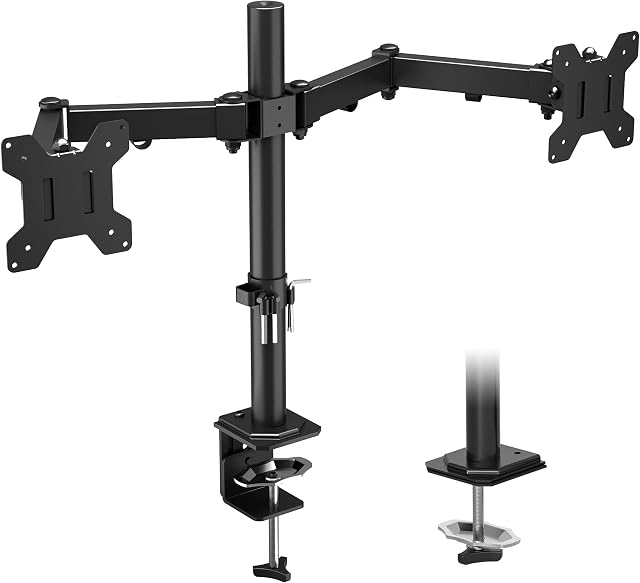 BONTEC Dual Monitor Mount for 13-27 inch LCD LED Screen, Tilt Swivel Rotation Double Arm PC Computer Monitor Desk Mount Bracket up to 8kg, VESA Dimensions: 75x75-100x100mm