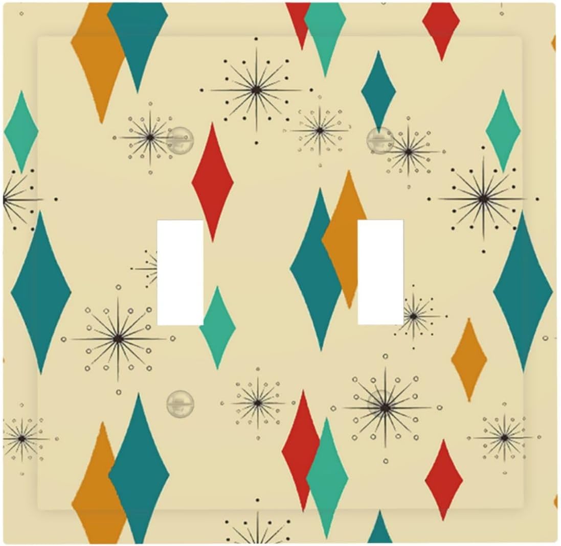 70s Mid Century Beige Boho 2 Gang Double Toggle Outlet Light Switch Cover Wall Plate Electrical Faceplate Decorative Dual Device Switchplate Room Decoration