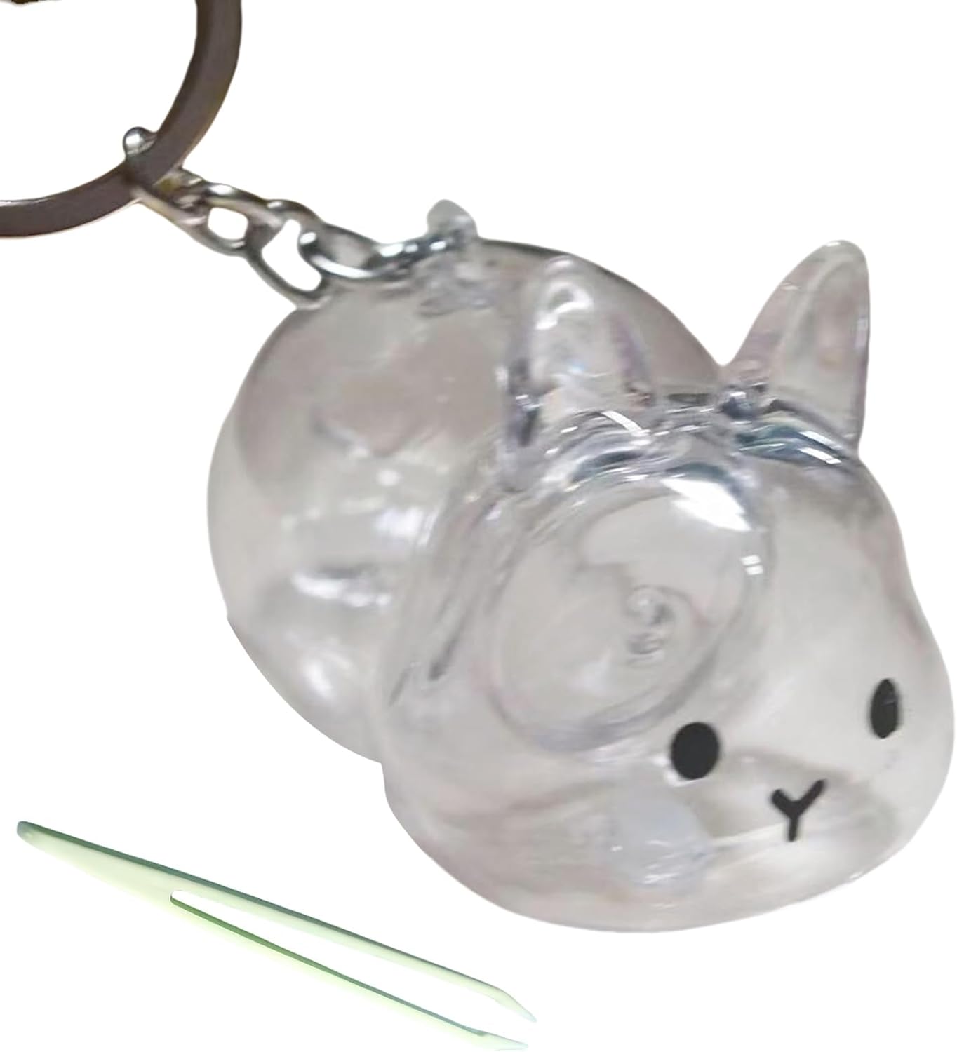 Clear Rabbits Shape Pet Hair Memorial Keychain Compacts Keepsakes Storage Box Pendant with Tweezers for Pet Owners