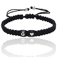 Vista 39 de Initial Bracelets for Women Teen Girls, Initial A-Z Heart Letter Charm Bracelets Handmade Adjustable Rope Bracelets for Mother's Day Graduation Black