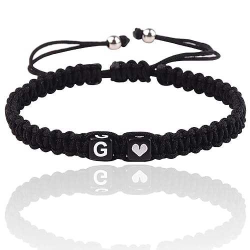 Miniatura 39 de Initial Bracelets for Women Teen Girls, Initial A-Z Heart Letter Charm Bracelets Handmade Adjustable Rope Bracelets for Mother's Day Graduation Black