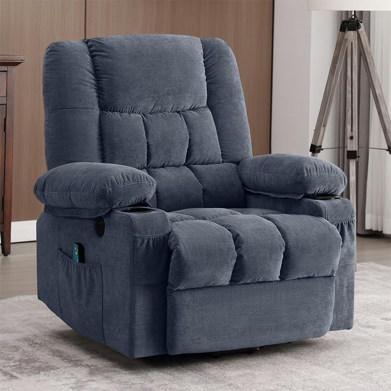 Modern Electric Elderly Lift Recliner Chair Home Theater Reclining Sofa with Massage Infinite Position USB Ports Side Pockets Cup Holders Single Seat for Living Room
