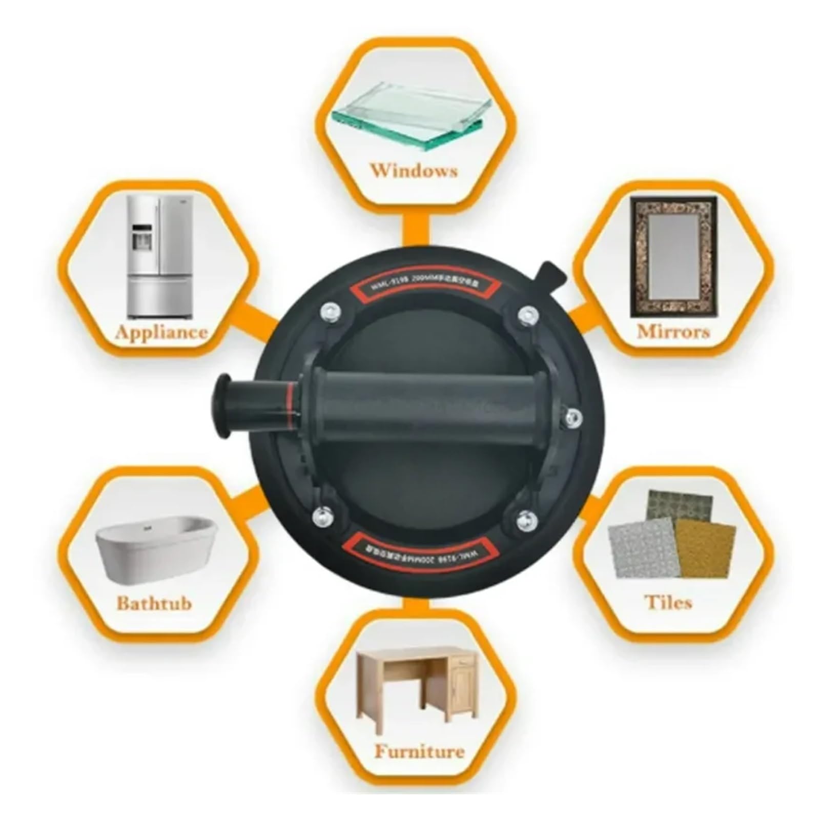 Ventosa de vacío, capacidad de carga de 200kg, esparcidor de vacío de alta resistencia for adsorción de azulejos, elevación de vidrio de granito, taza de 8 pulgadas(Black 1 PC)