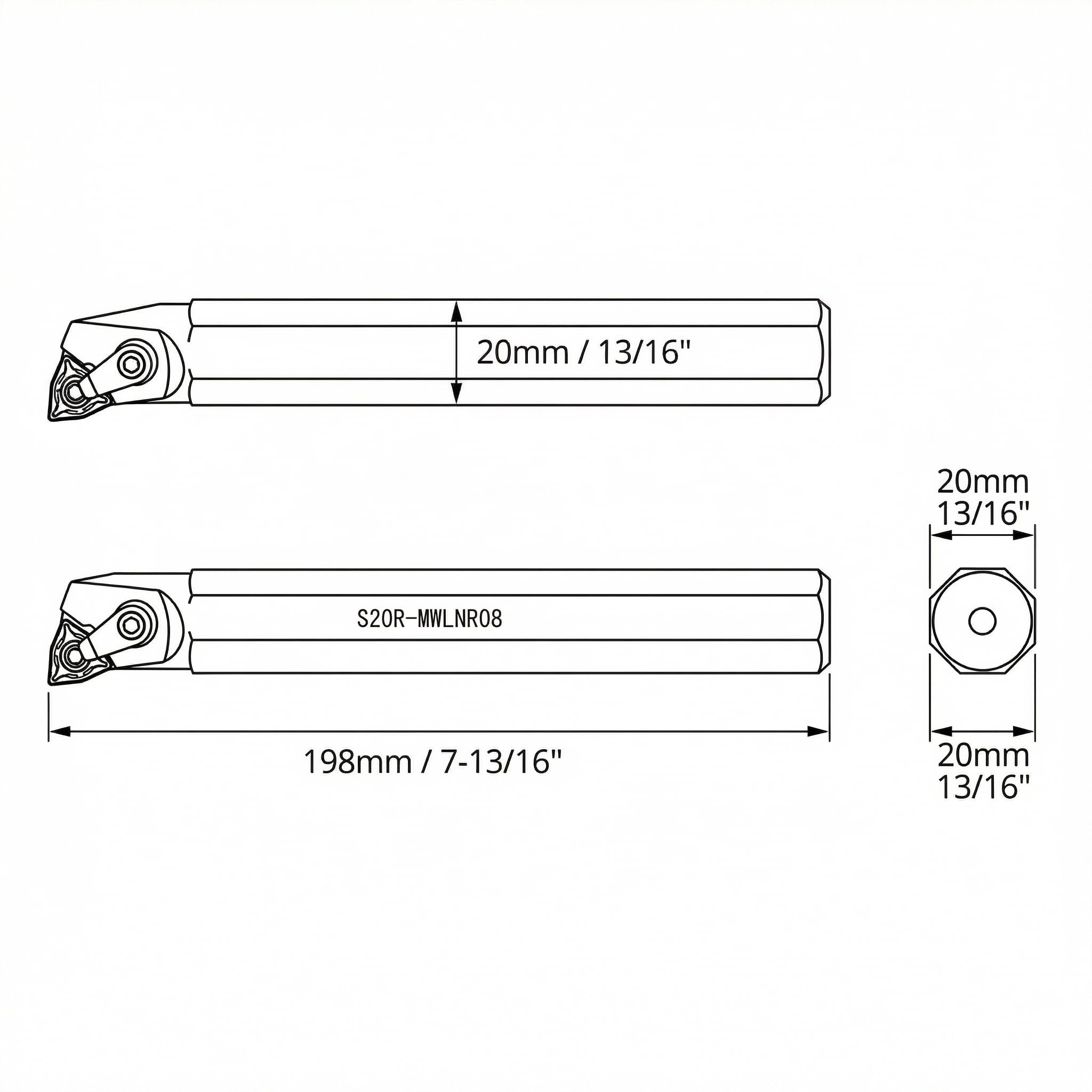 QWORK® uchwyt na narzędzia tokarskie wytaczany 20 mm S20R-MWLNR08 z 10 frezami z węglików spiekanych WNMG432 i kluczem