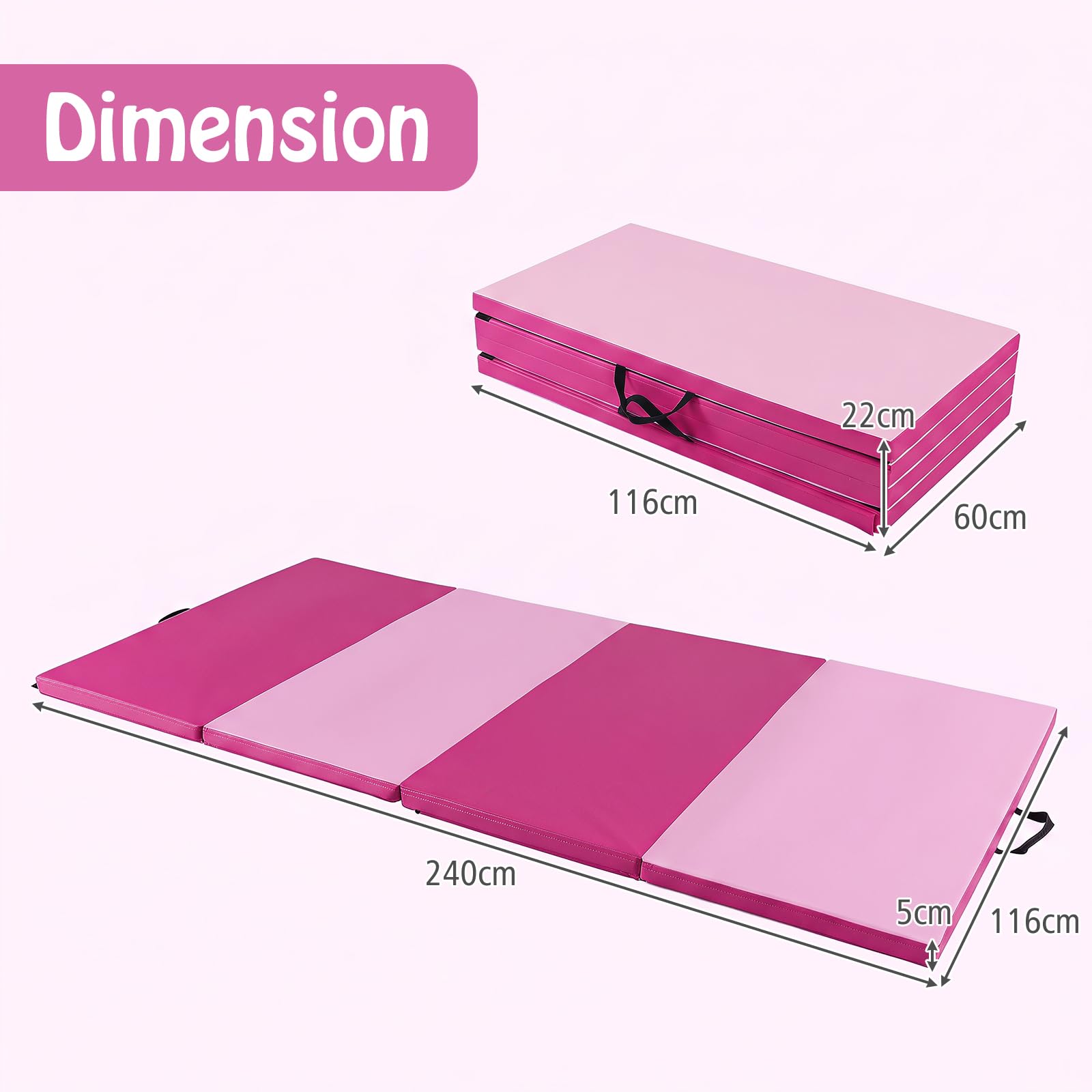 COSTWAY 240 x 120 x 5cm Weichbodenmatte, Gymnastikmatte klappbar,Dunkelrosa