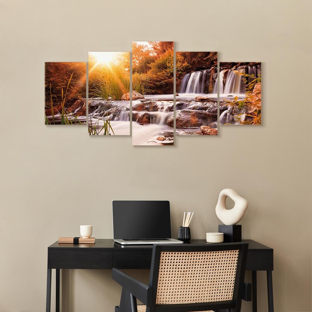 Cuadros B&D XXL - Cuadro en Lienzo Paisaje 200x100 cm 5 piezas - Impresión en material tejido no tejido cuadros decoracion salon modernos lienzos - Cascada Naturaleza c-C-0026-b-o