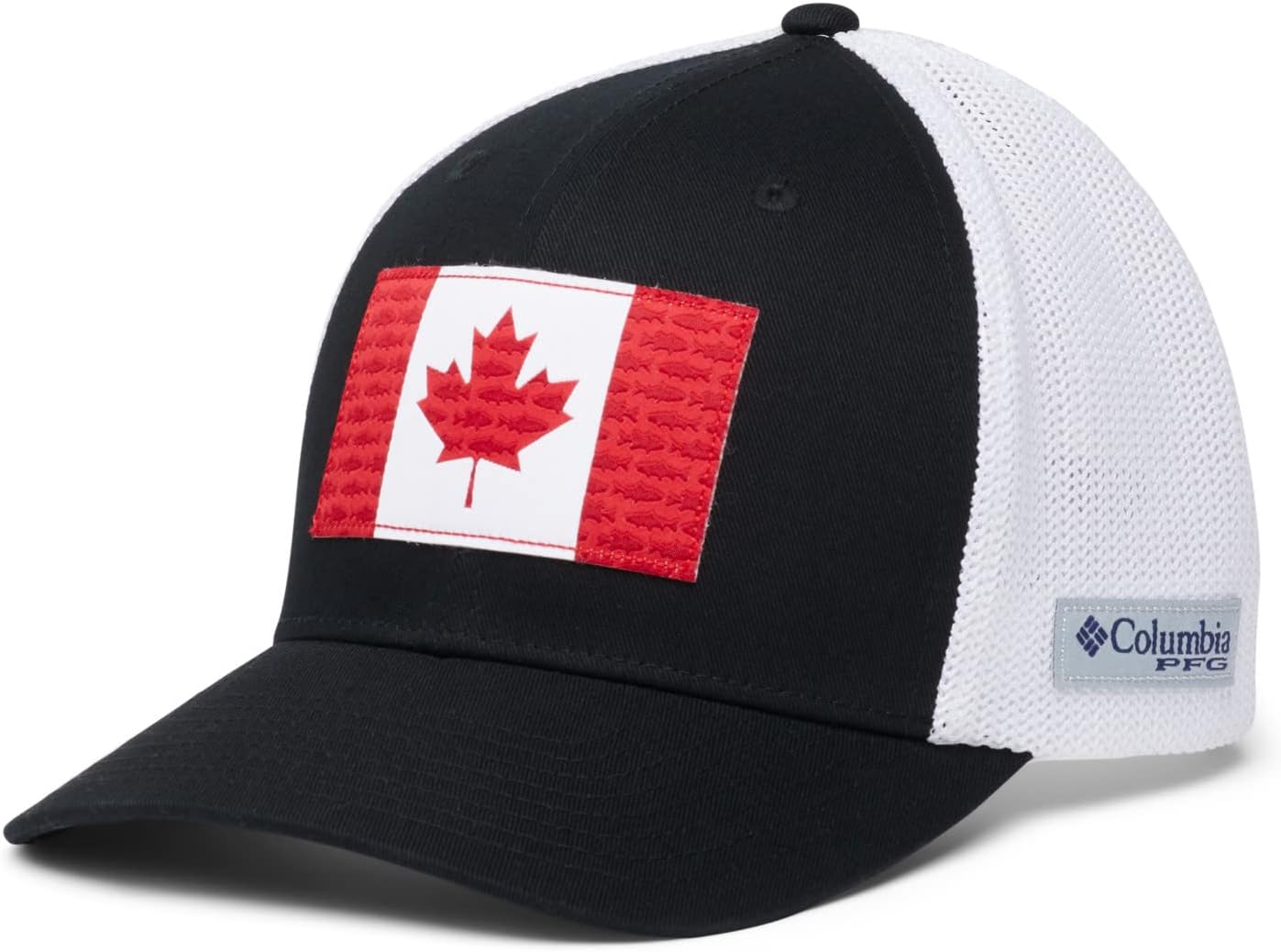 Columbia PFG Mesh Canada Fish Flag Stretch-Fit Hat Large-X-Large Black, Canada Flag