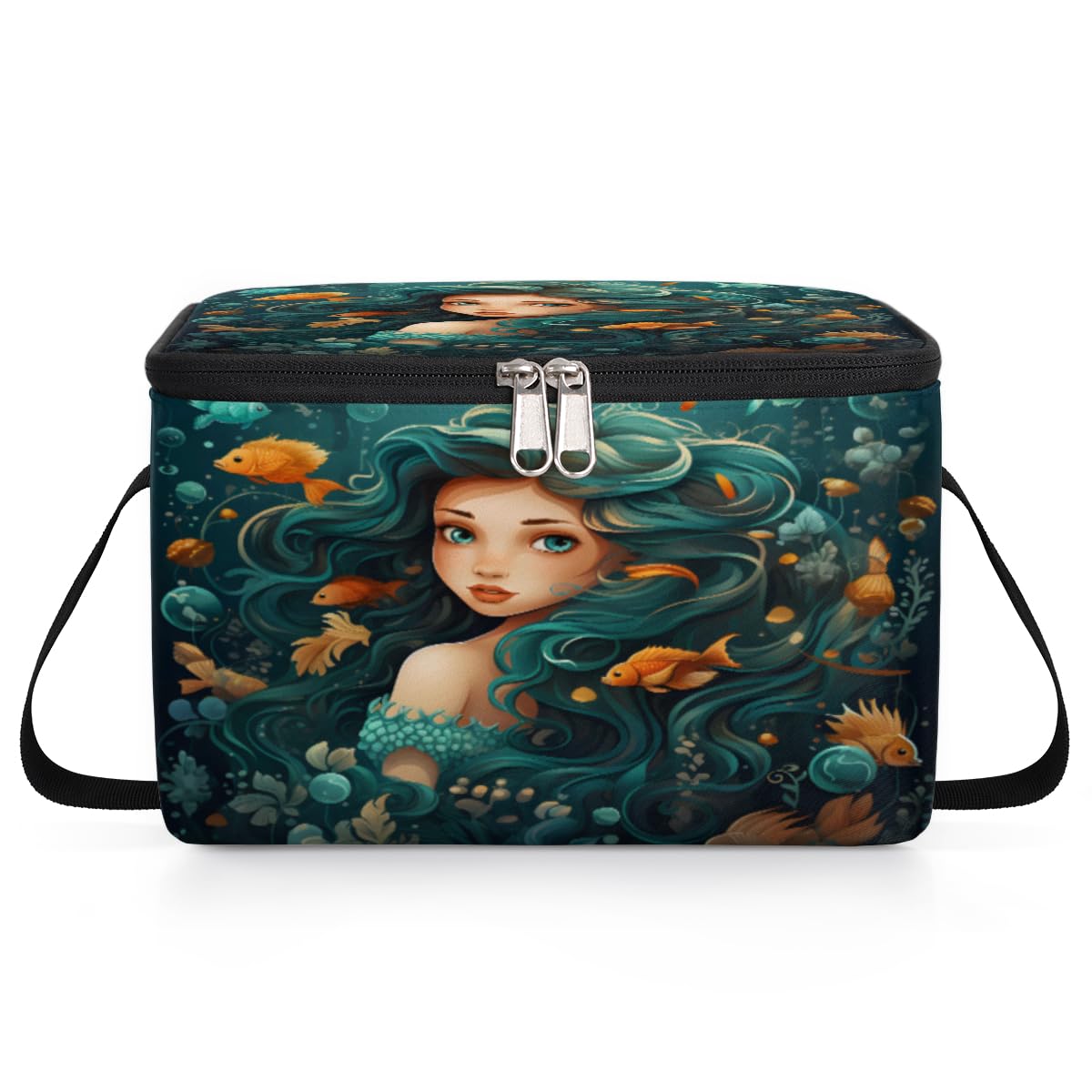 GzLeyigou Mermaid Princess Lunch Bags for Women Men 9 Cans, Hot & Cold Food Delivery Bag Insulated Grocery Bag Insulated Lunch Box Fish Friends Cooler Bag for Office Work Picnic Beach
