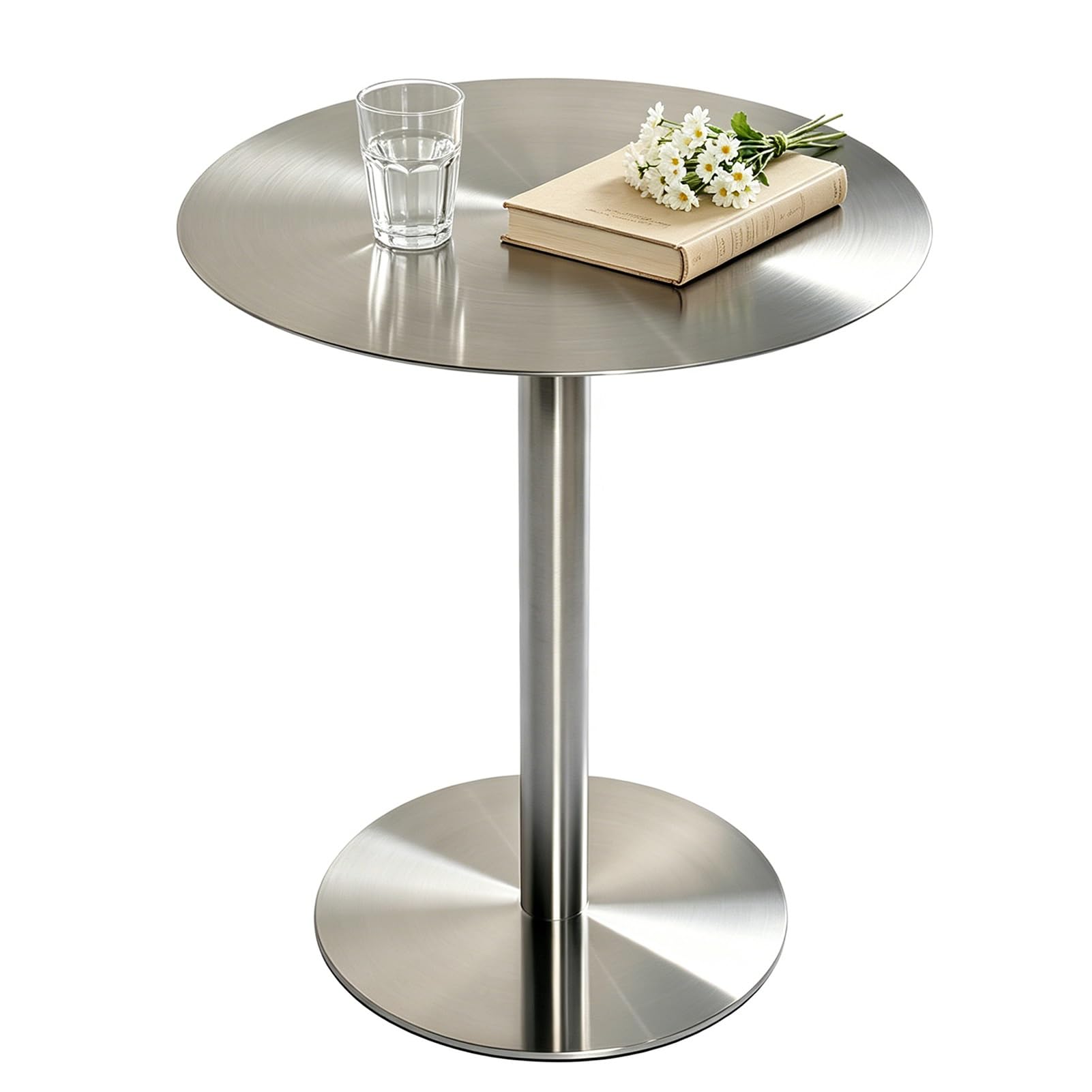 Tavolo da bistrot in acciaio inox di grado commerciale per bar e patio, 60 x 60 x 75 cm, rotondo, piccolo, tavolo da pranzo e cocktail, ideale per uso interno ed esterno