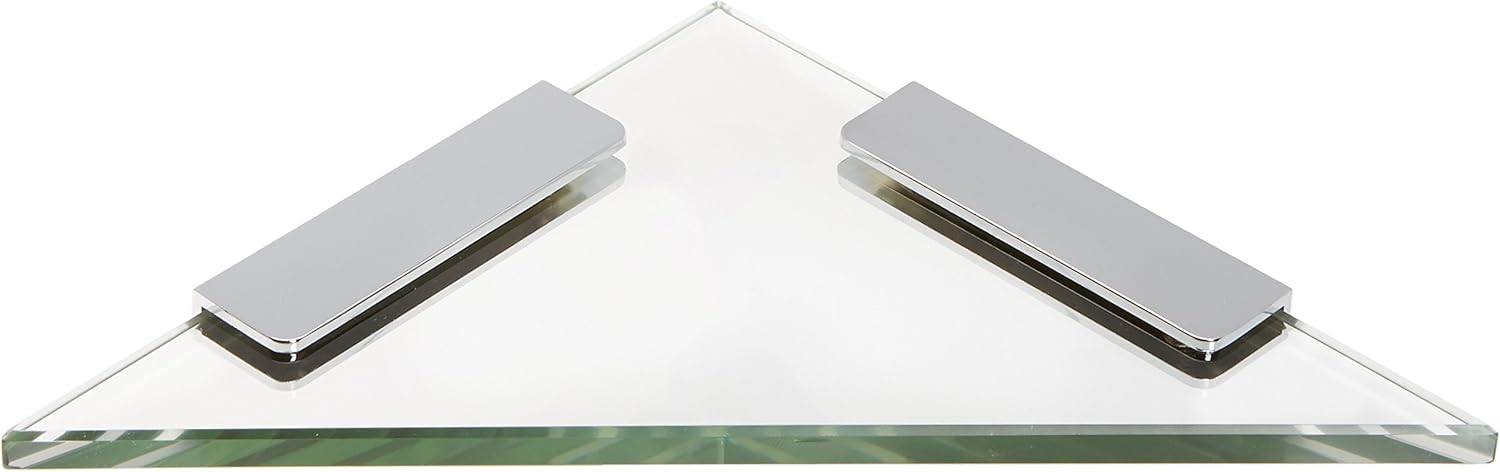 Spancraft Glass 4REC16TR-CR Triangle Glass Shower Shelf with 4" Rectangle Clamp, Chrome Bracket, 16"