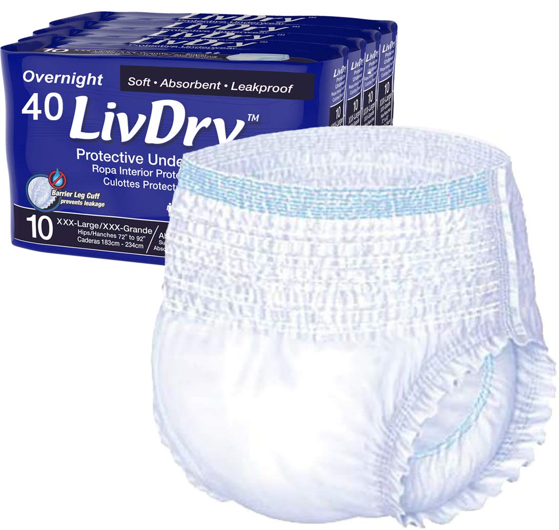 LivDry Adult Incontinence Underwear, Overnight Comfort Absorbency, Leak Protection (XXX-Large 